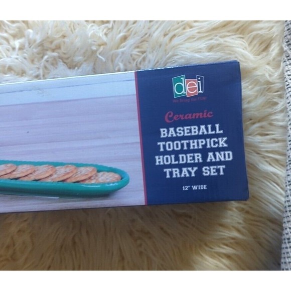 NIB Baseball Toothpick Holder & Tray Set Ceramic Sports Cheese Party Dip Tray - Picture 4 of 5